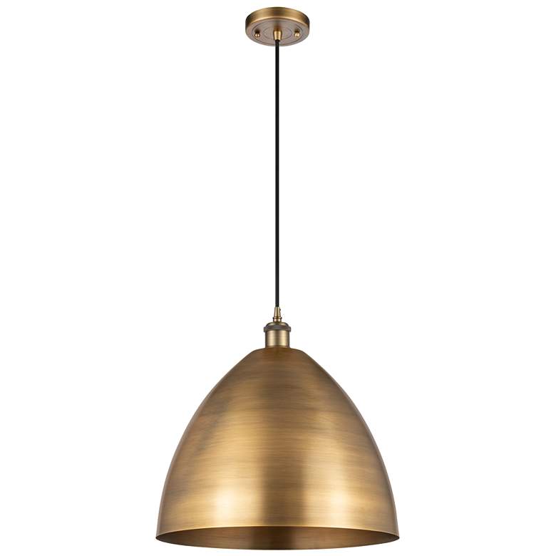 Image 1 Metal Bristol 16"W Brushed Brass Corded Pendant w/ Black Shade