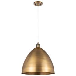 Metal Bristol 16"W Brushed Brass Corded Pendant w/ Black Shade