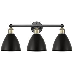 Metal Bristol 25.5"W 3 Light Black Brass Bath Light With Black Shade