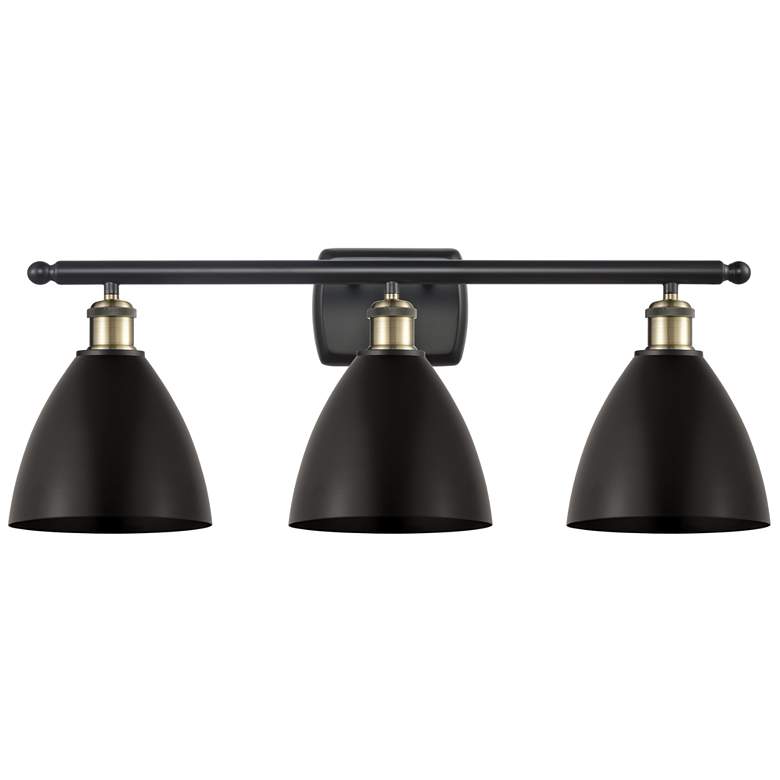 Image 1 Metal Bristol 27.5"W 3 Light Black Brass Bath Light With Black Shade