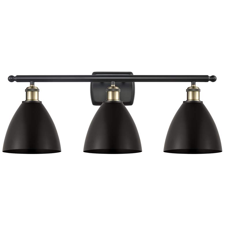 Image 1 Metal Bristol 27.5 inchW 3 Light Black Brass Bath Light With Black Shade