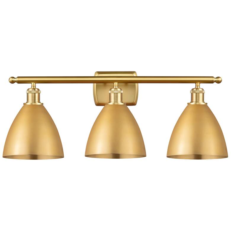 Image 1 Metal Bristol 27.5"W 3 Light Satin Gold Bath Light With Satin Gold Sha