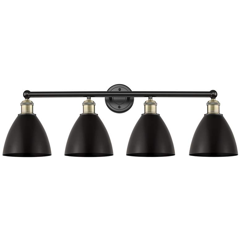 Image 1 Metal Bristol 34.5"W 4 Light Black Brass Bath Light With Black Shade
