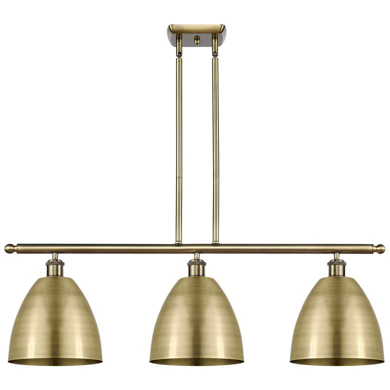 Image 1 Metal Bristol 36"W 3 Light Antique Brass Island Light w/ 9" Shade