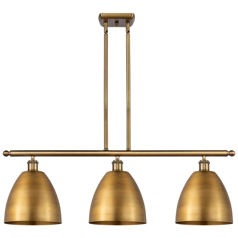 Image 1 Metal Bristol 36"W 3 Light Brushed Brass Island Light w/ 9" Shade