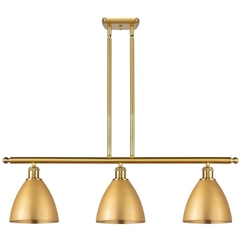 Image 1 Metal Bristol 36"W 3 Light Satin Gold Island Light w/ 7.5" Satin