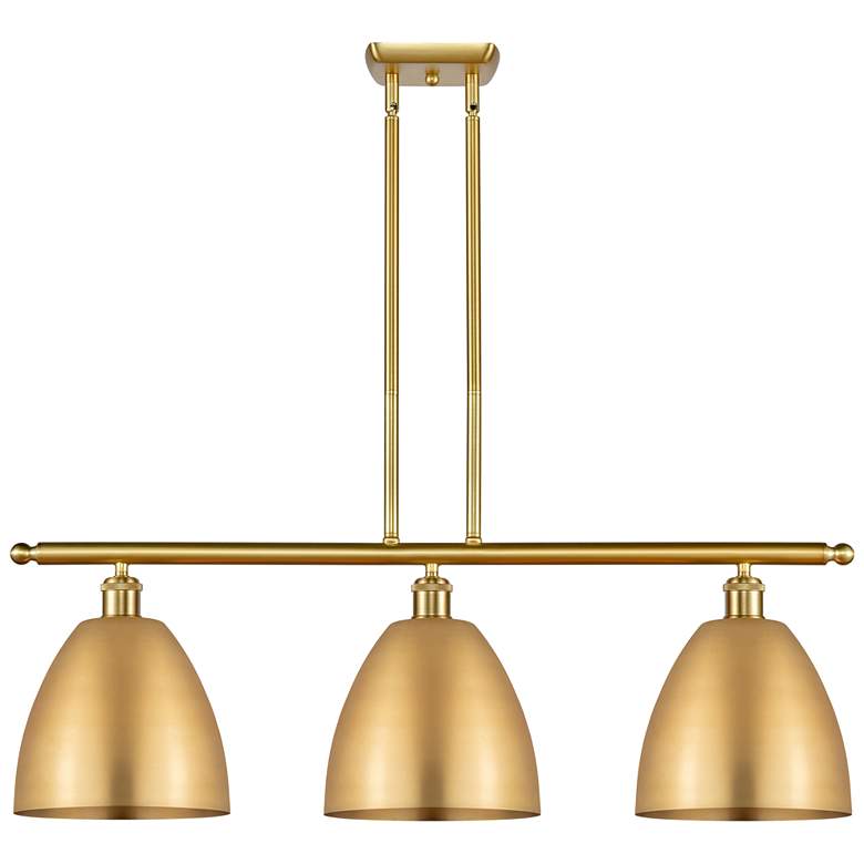 Image 1 Metal Bristol 36"W 3 Light Satin Gold LED Island Light w/ 9" Shad