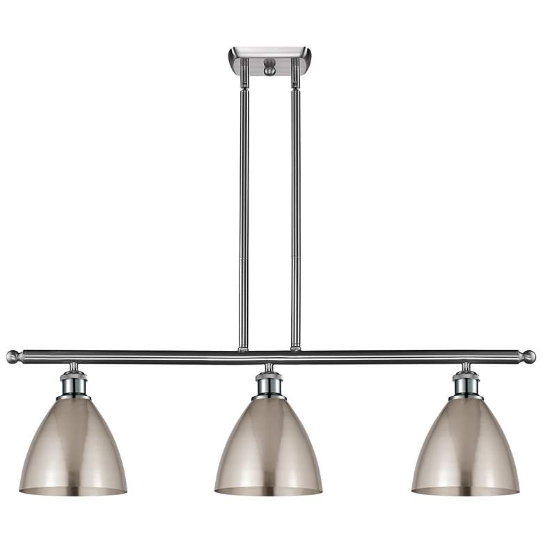 Image 1 Metal Bristol 36"W 3 Light Satin Nickel Island Light w/ 7.5" Shad
