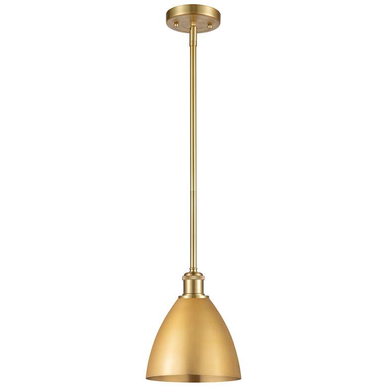 Image 1 Metal Bristol 7.5" Wide Satin Gold LED Pendant With Satin Gold Shade