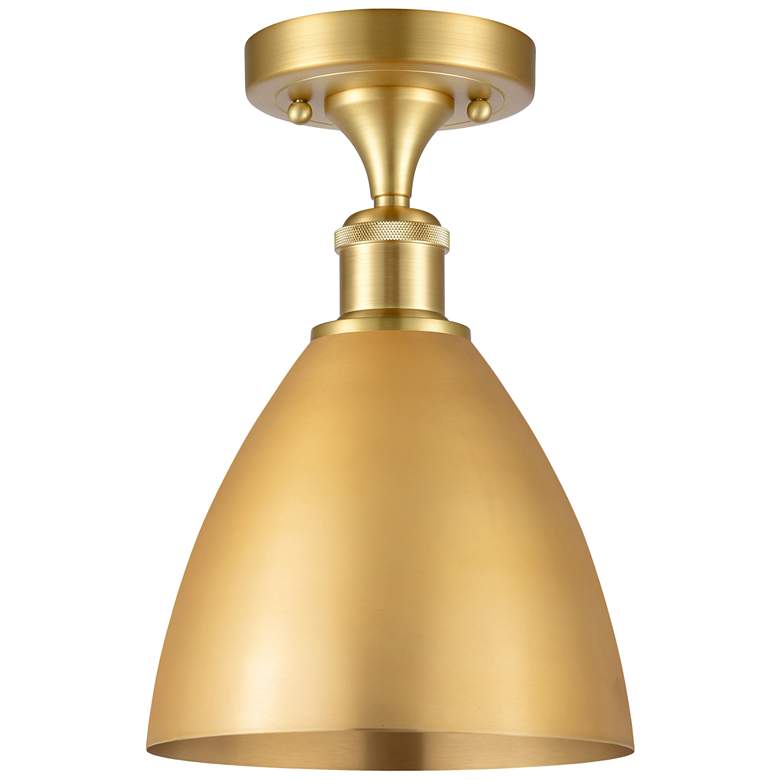 Image 1 Metal Bristol 7.5" Wide Satin Gold Semi.Flush Mount With Satin Gold Sh