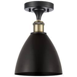 Metal Bristol 7.5"W Black Antique Brass Semi.Flush Mount With Black Sh