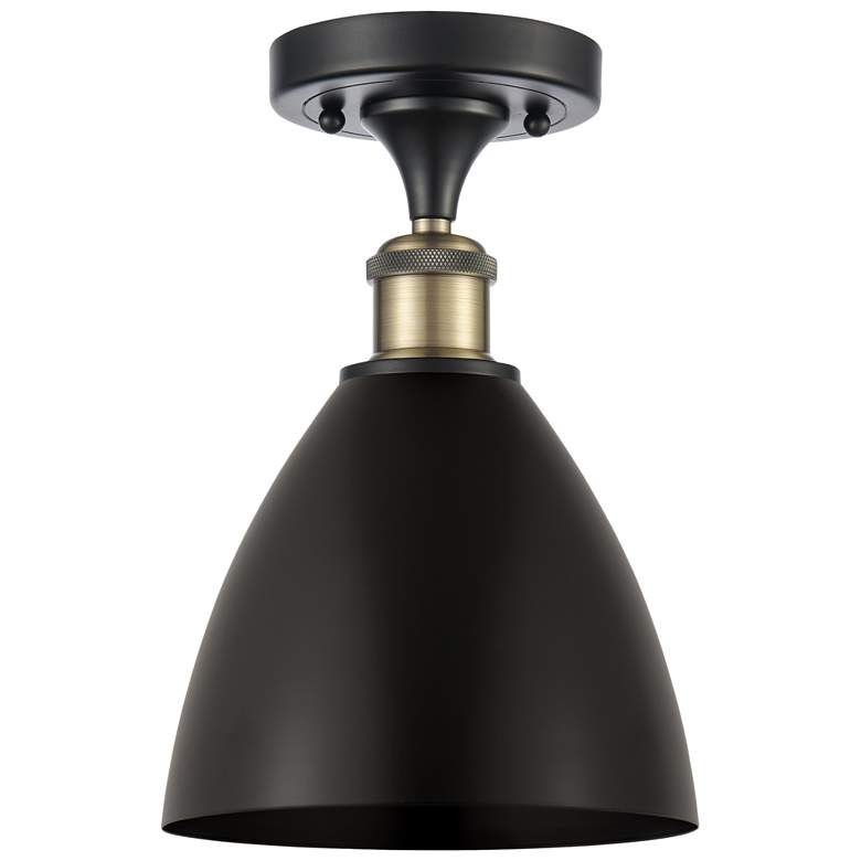 Image 1 Metal Bristol 7.5"W Black Brass LED Semi.Flush Mount With Black Shade