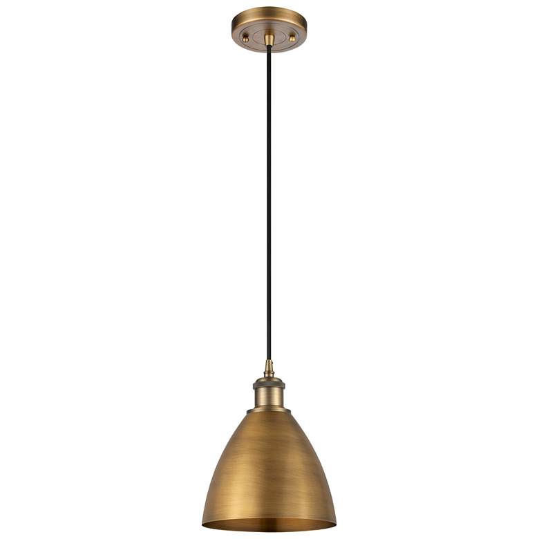 Image 1 Metal Bristol 7.5"W Brushed Brass Corded LED Pendant w/ Black Shade
