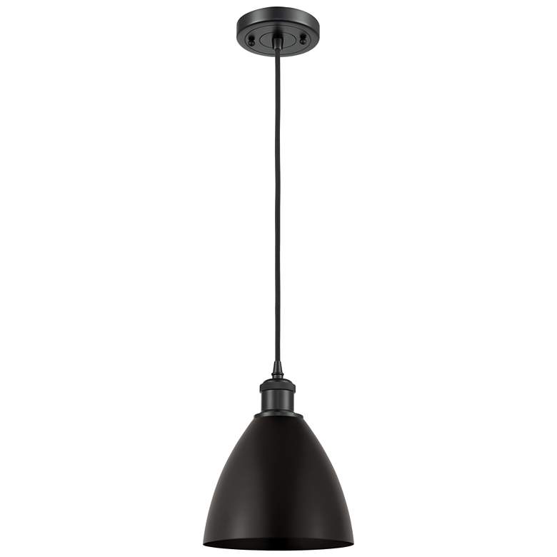 Image 1 Metal Bristol 7.5"W Matte Black Corded LED Pendant w/ Black Shade