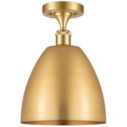 Metal Bristol 9&quot; Wide Satin Gold Semi.Flush Mount With Satin Gold Shad