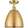 Metal Bristol 9" Wide Satin Gold Semi.Flush Mount With Satin Gold Shad
