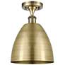 Metal Bristol 9"W Antique Brass LED Semi.Flush Mount w/ Antique Brass