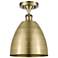 Metal Bristol 9"W Antique Brass LED Semi.Flush Mount w/ Antique Brass