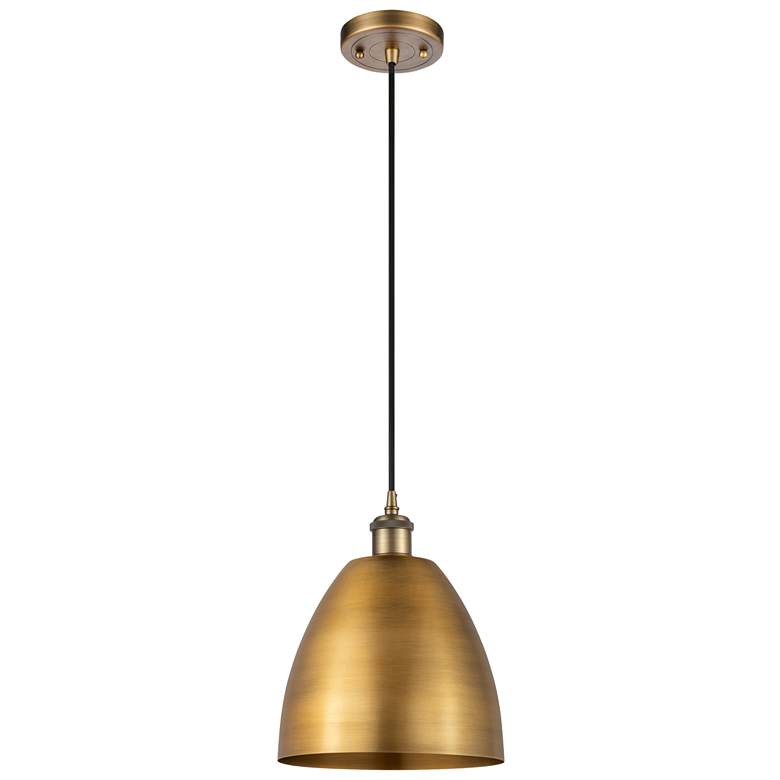 Image 1 Metal Bristol 9"W Brushed Brass Corded LED Pendant w/ Black Shade