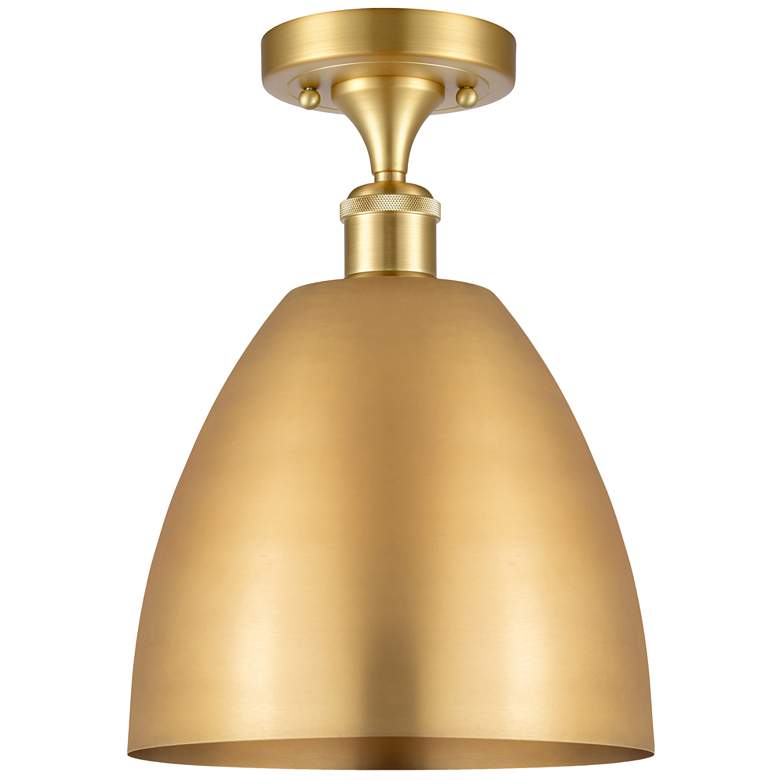 Image 1 Metal Bristol 9"W Satin Gold LED Semi.Flush Mount w/ Satin Gold Shade