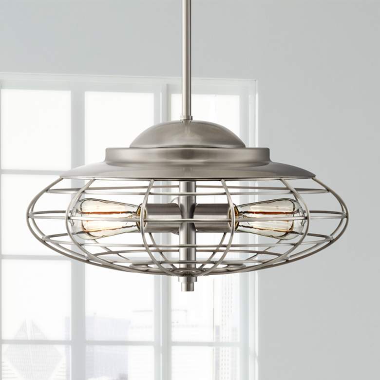 Image 1 Metal Cage 18 inch Wide Brushed Nickel Industrial Pendant Light