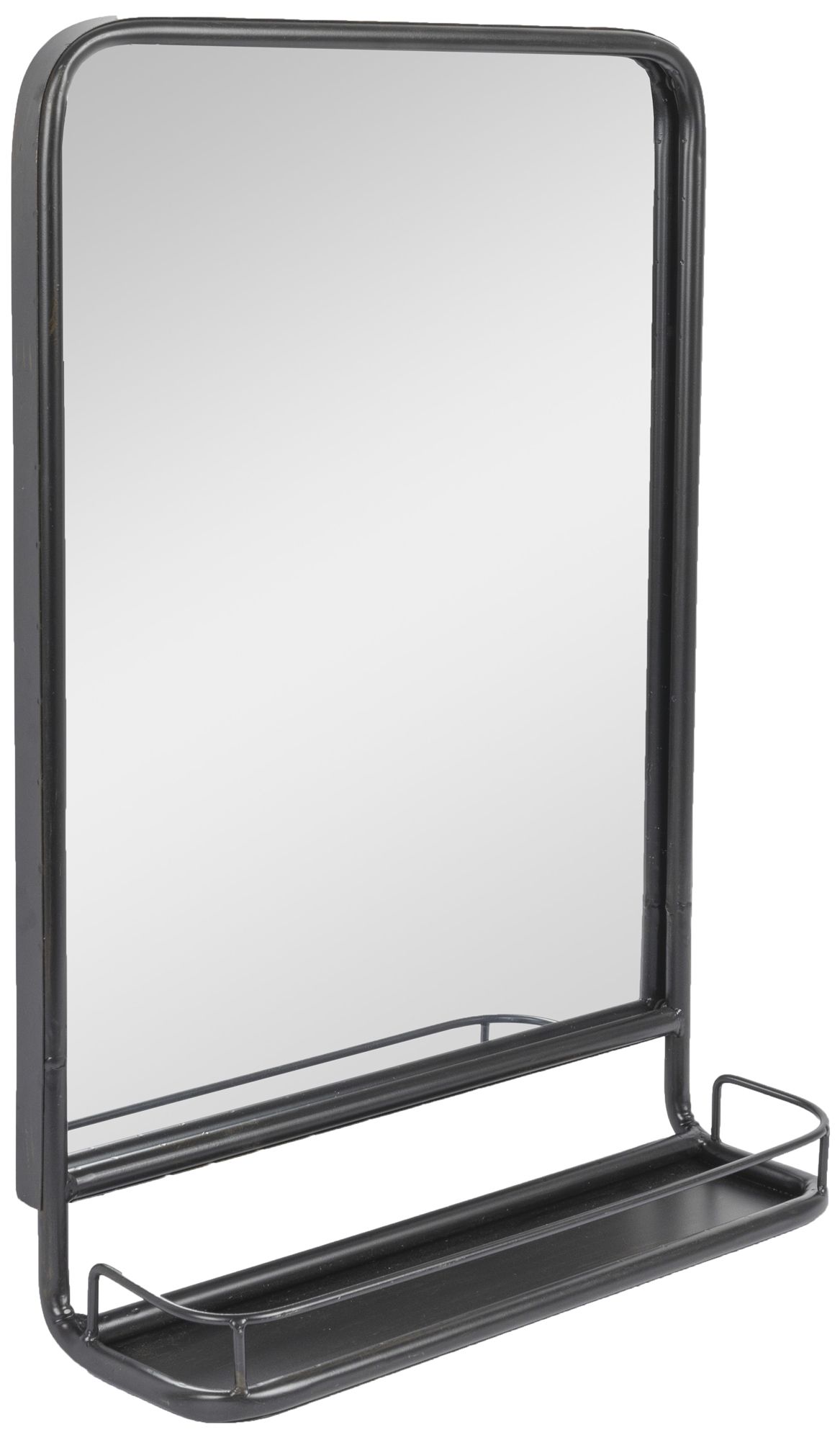 Image 2 Metal Framed Rectangle Wall Mirror with Shelf, Black