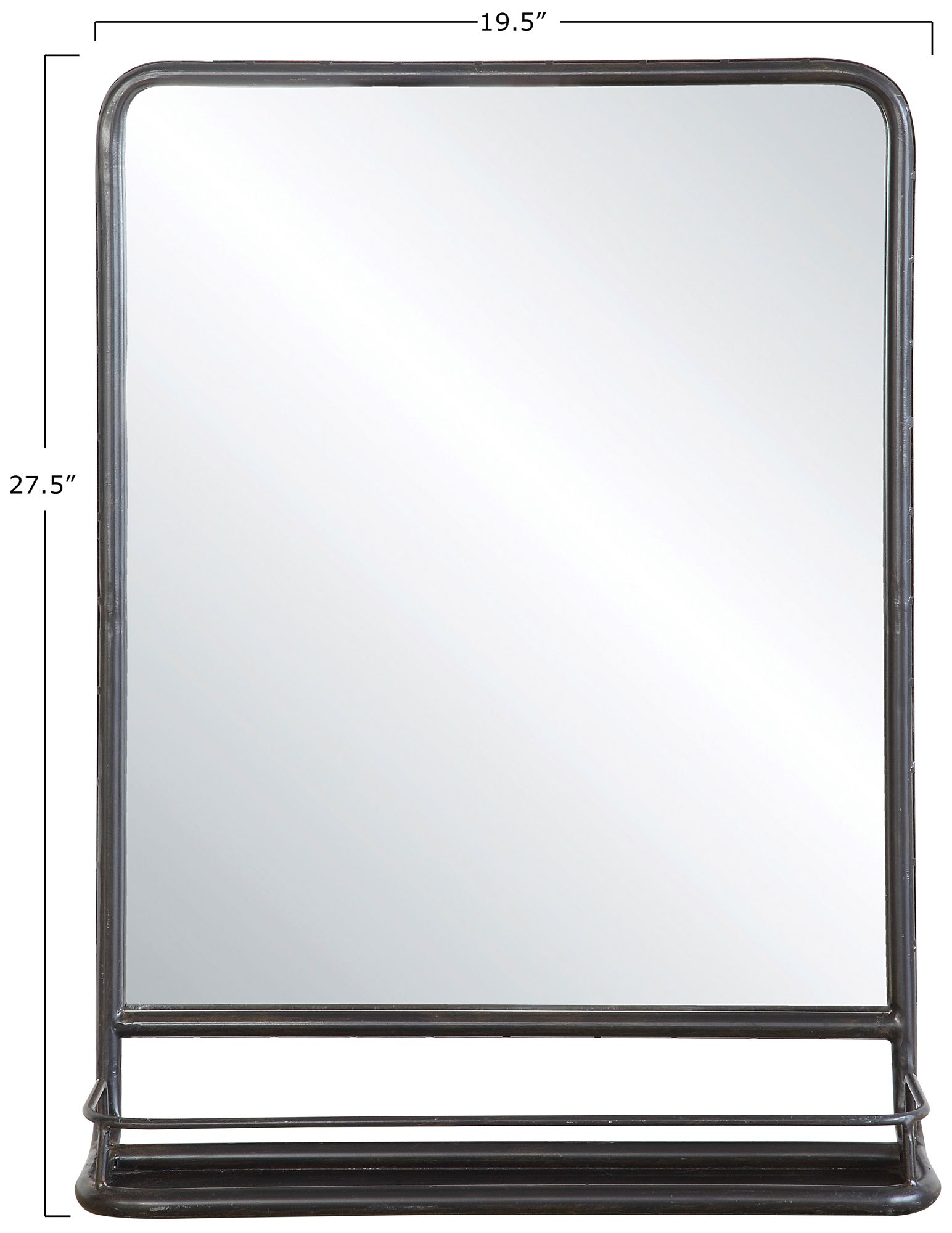 Image 3 Metal Framed Rectangle Wall Mirror with Shelf, Black more views