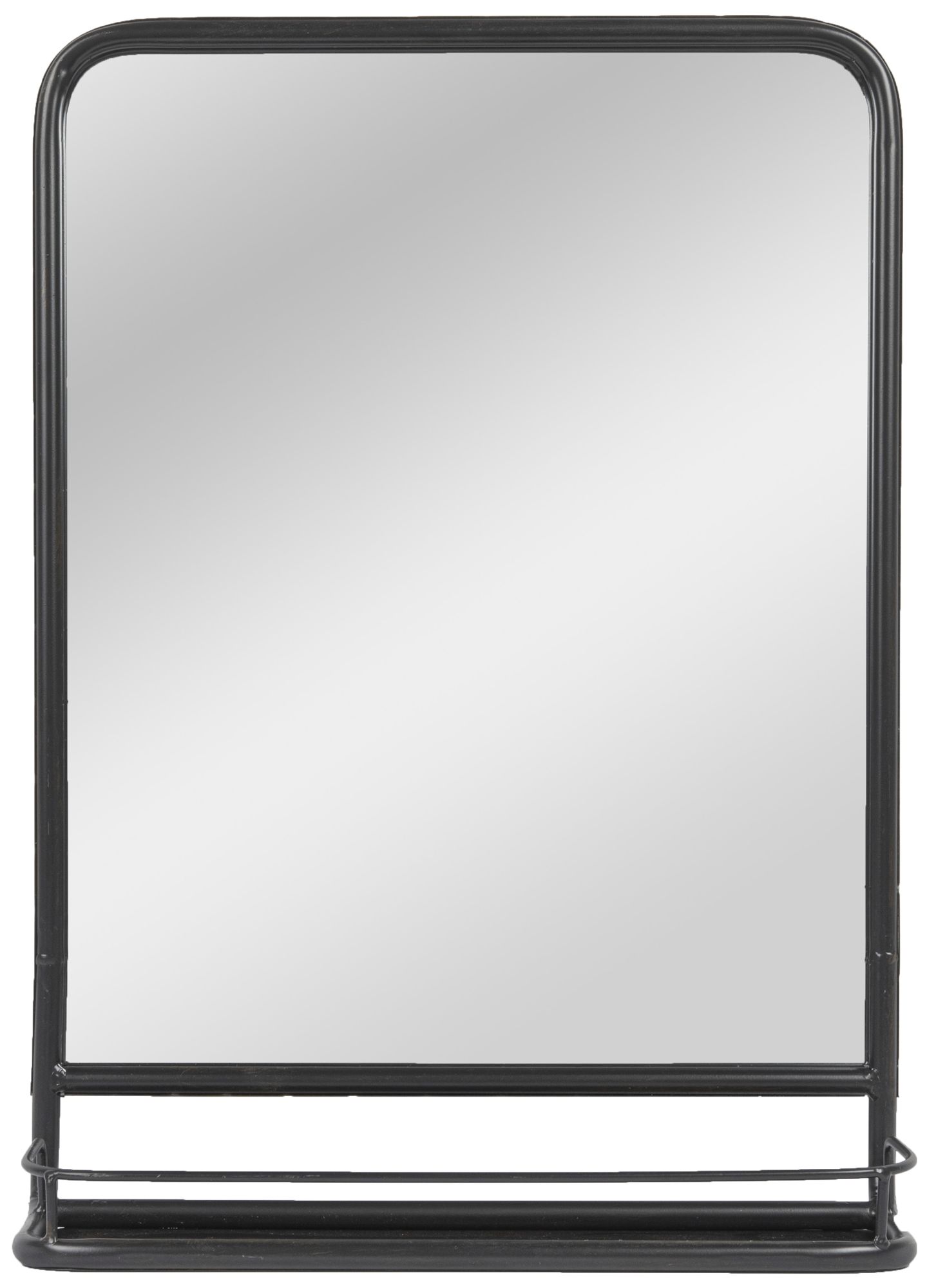 Metal Framed Rectangle Wall Mirror with Shelf, Black