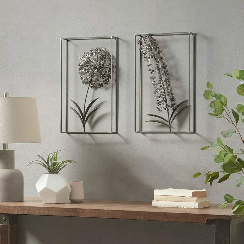 Image 1 Metal Garden 19 3/4" High 2-Piece Framed Metal Wall Art Set
