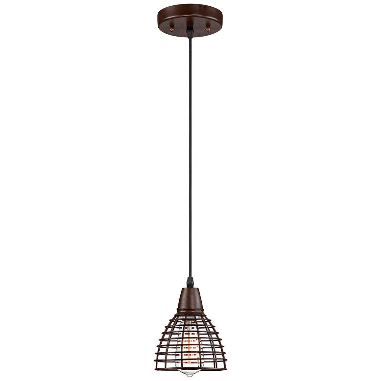 Image 1 Metal Grid 5 1/2" Wide Bronze Mini Pendant Light