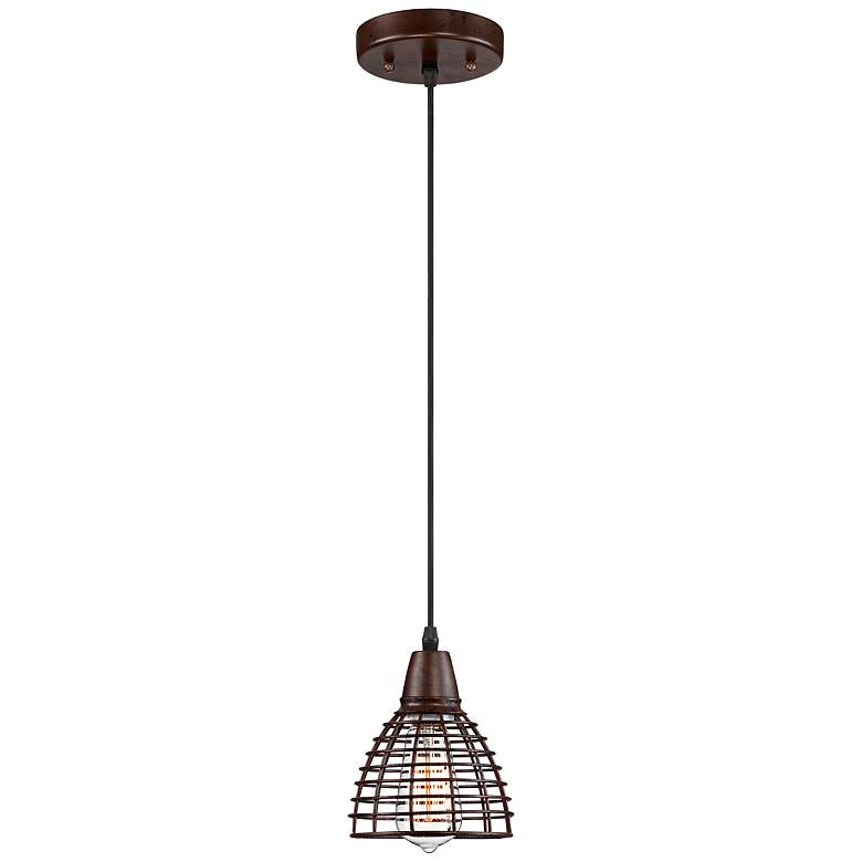 Image 1 Metal Grid 5 1/2 inch Wide Bronze Mini Pendant Light