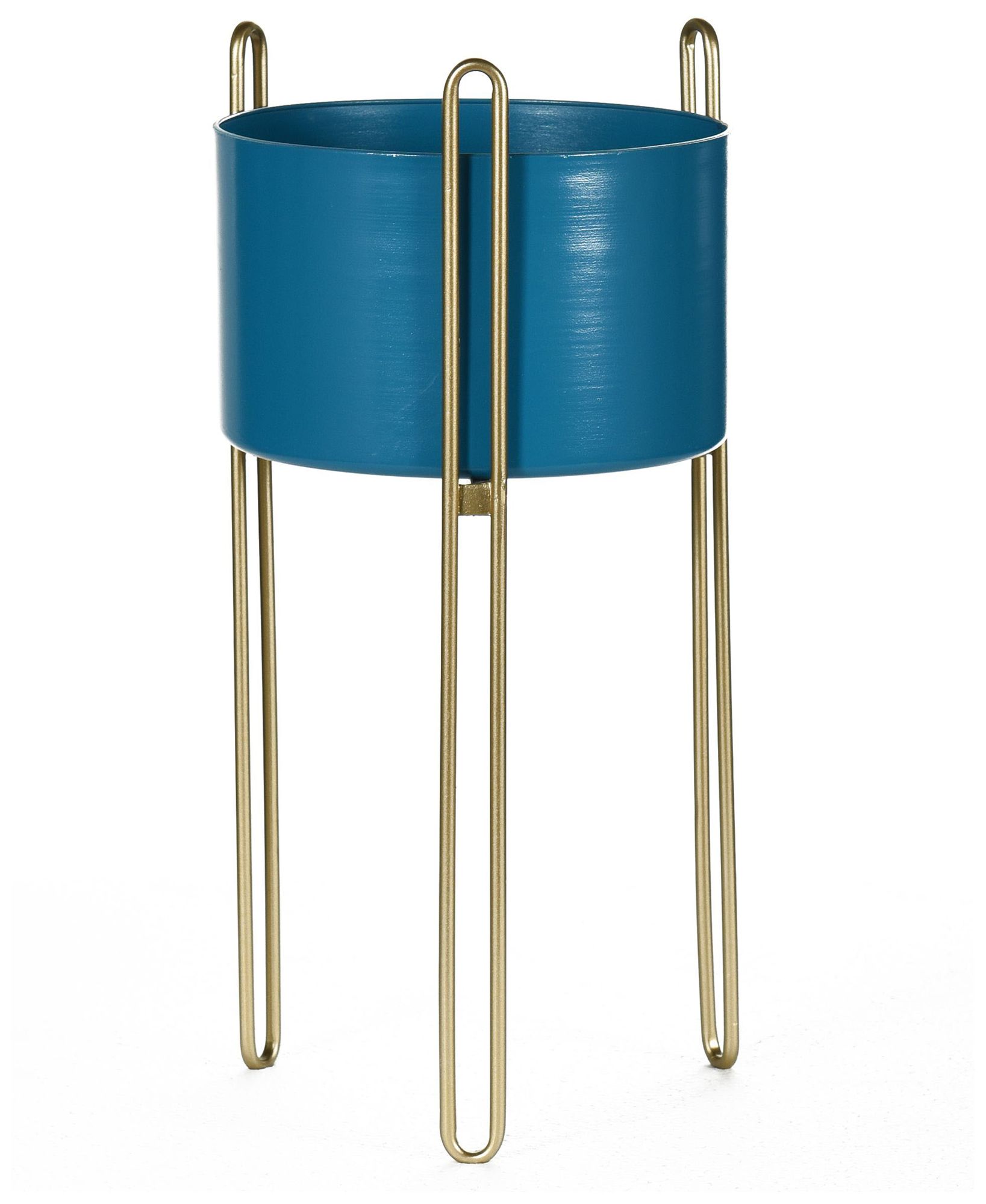 Image 2 Metal Planter - Galvanized Blue with Gold Finish