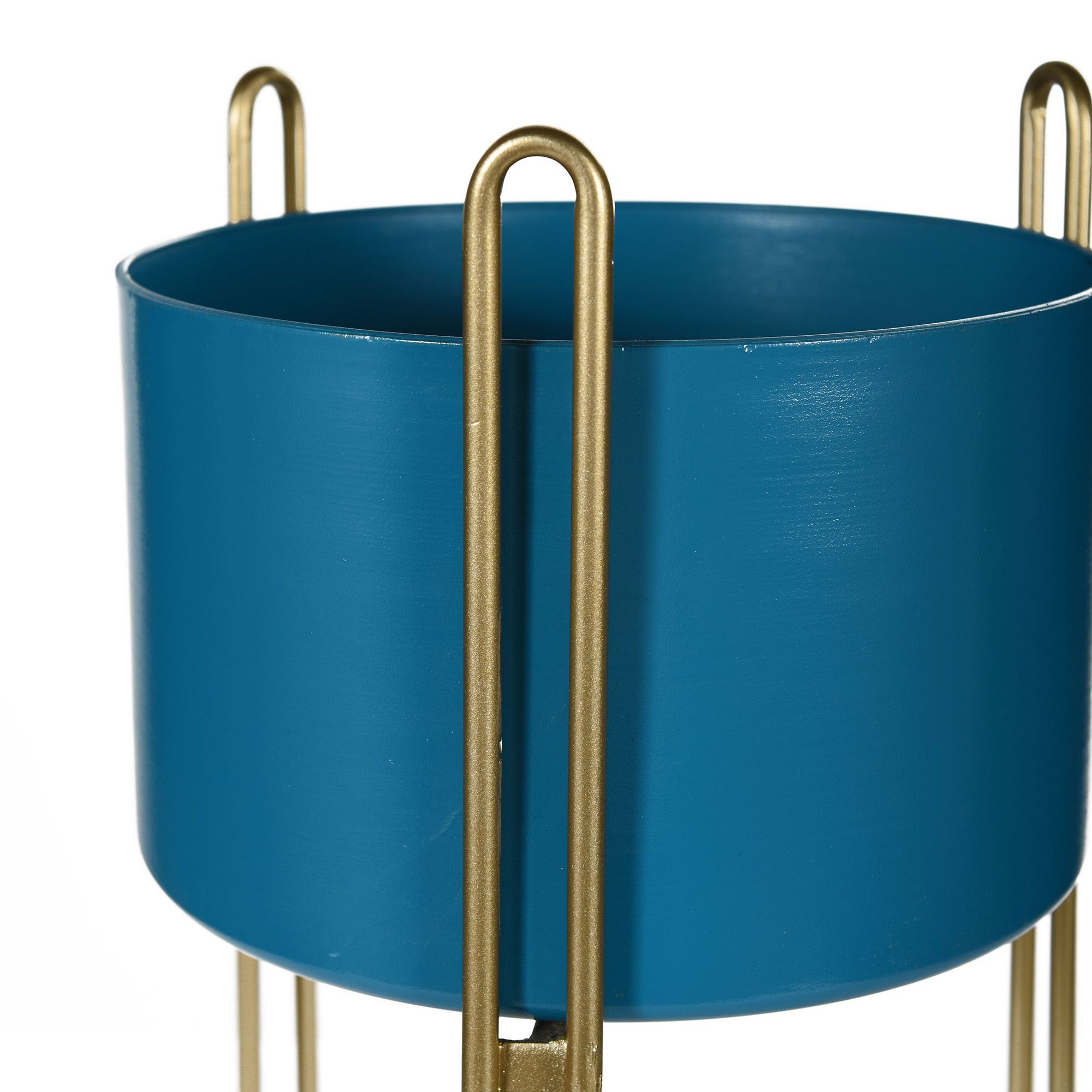 Image 3 Metal Planter - Galvanized Blue with Gold Finish more views
