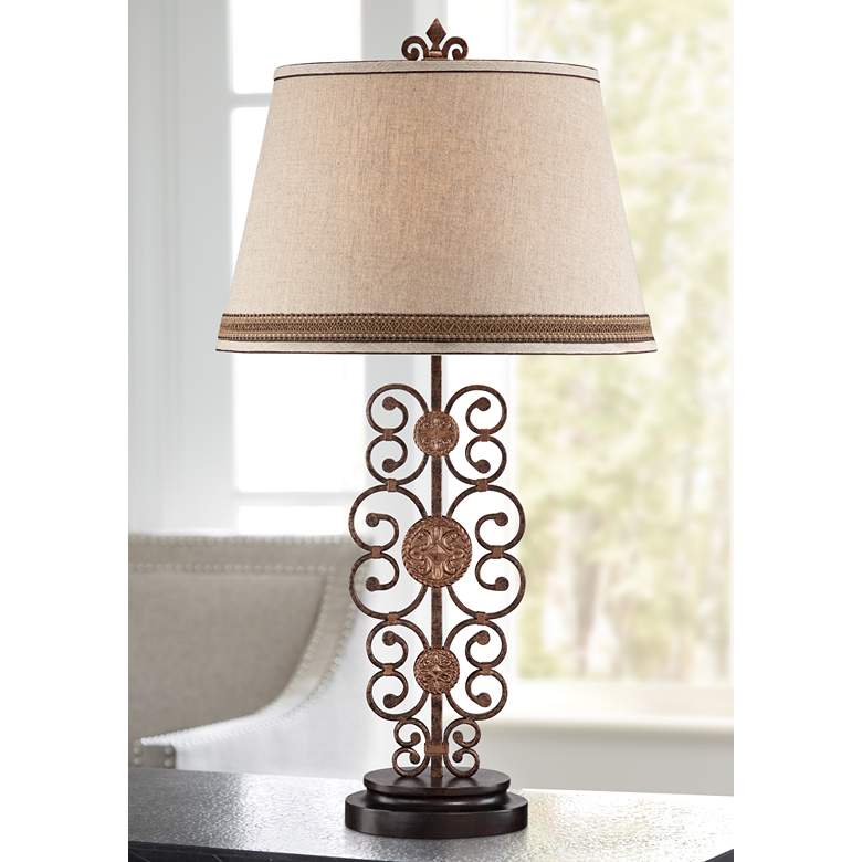 Image 1 Metal Scroll Medallion Table Lamp