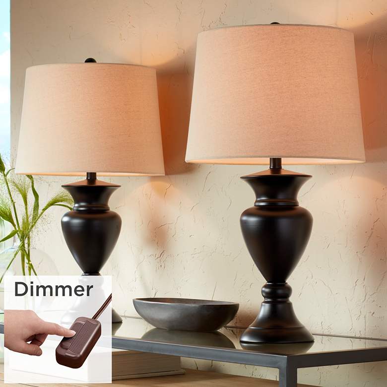 Metal Urn Bronze Table Lamps Set of 2 with Table Top Dimmers