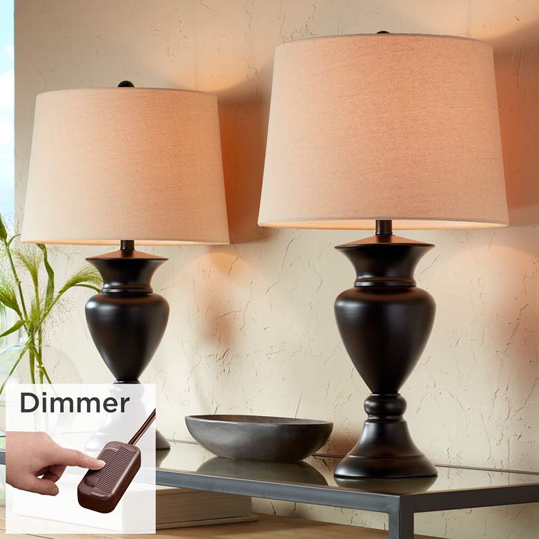 Image 1 Metal Urn Bronze Table Lamps Set of 2 with Table Top Dimmers