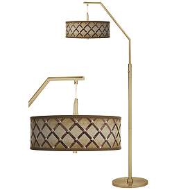 Image1 of Metal Weave Giclee Warm Gold Arc Floor Lamp