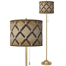 Image1 of Metal Weave Giclee Warm Gold Stick Floor Lamp