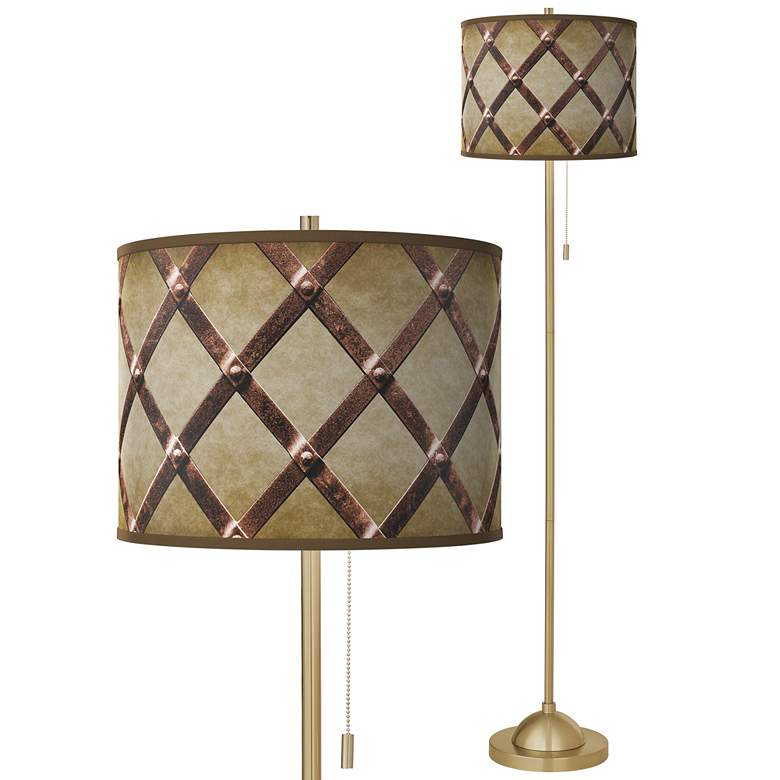 Image 1 Metal Weave Giclee Warm Gold Stick Floor Lamp