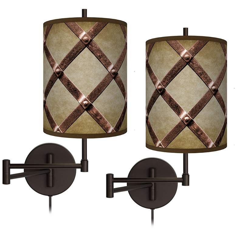 Image 1 Metal Weave Tessa Bronze Swing Arm Wall Lamps Set of 2