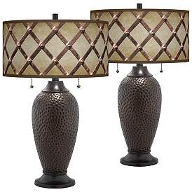 Image1 of Metal Weave Zoey Hammered Oil-Rubbed Bronze Table Lamps Set of 2