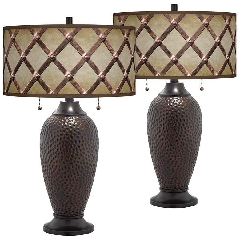 Image 1 Metal Weave Zoey Hammered Oil-Rubbed Bronze Table Lamps Set of 2