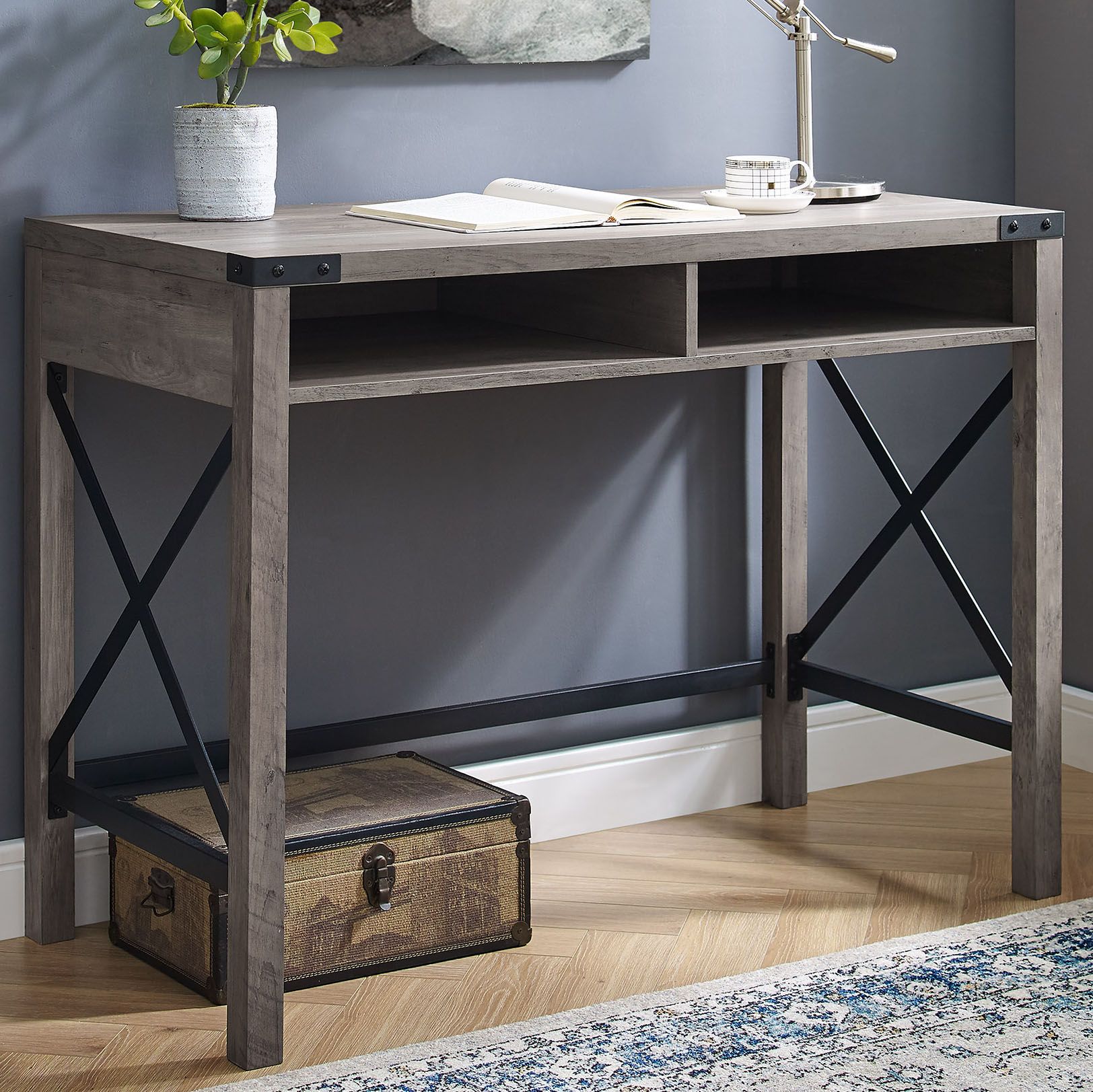 michaela distressed black storage side table