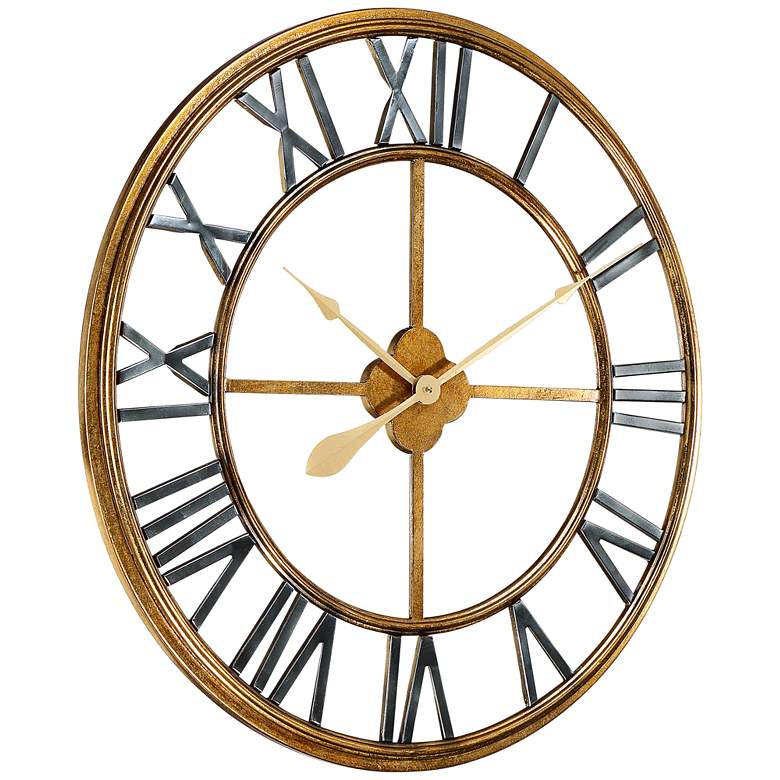 Image 4 Metallic Gold 28 3/4 inch Round Hand-Made Iron Wall Clock more views