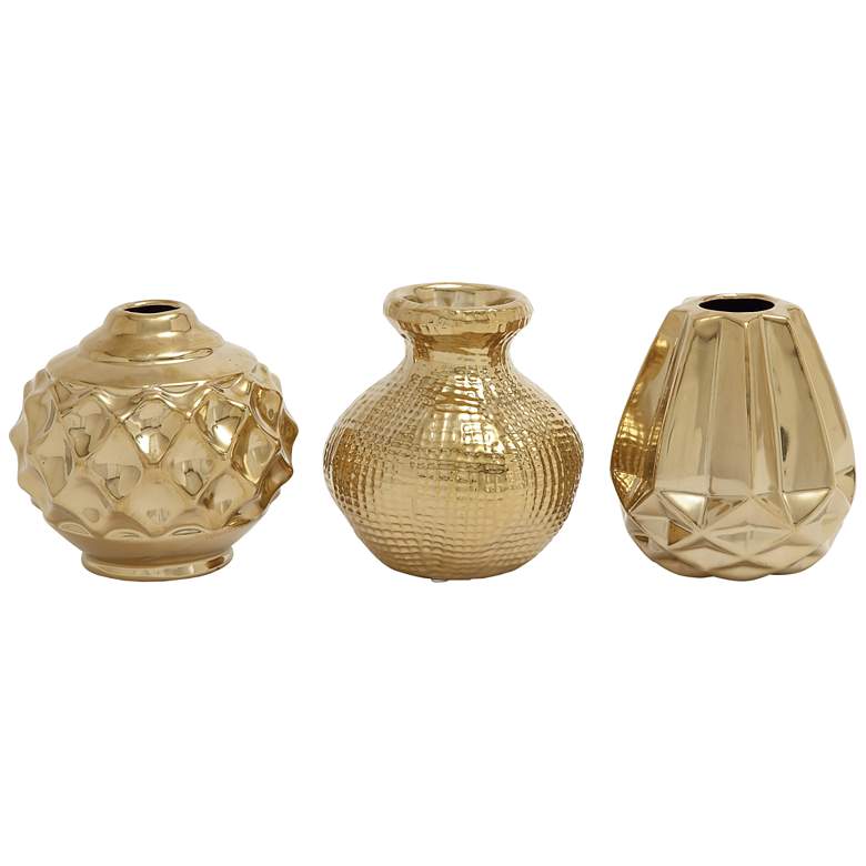 Image 2 Metallic Gold 6" High Stoneware Decorative Pots Set of 3
