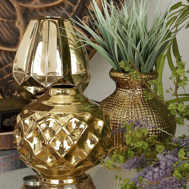Metallic Gold 6 inch High Stoneware Decorative Pots Set of 3