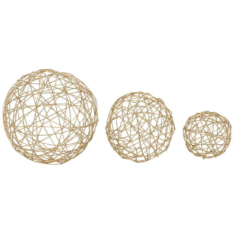 Image 2 Metallic Gold 8 inch Wide Geometric Sphere Sculptures Set of 3