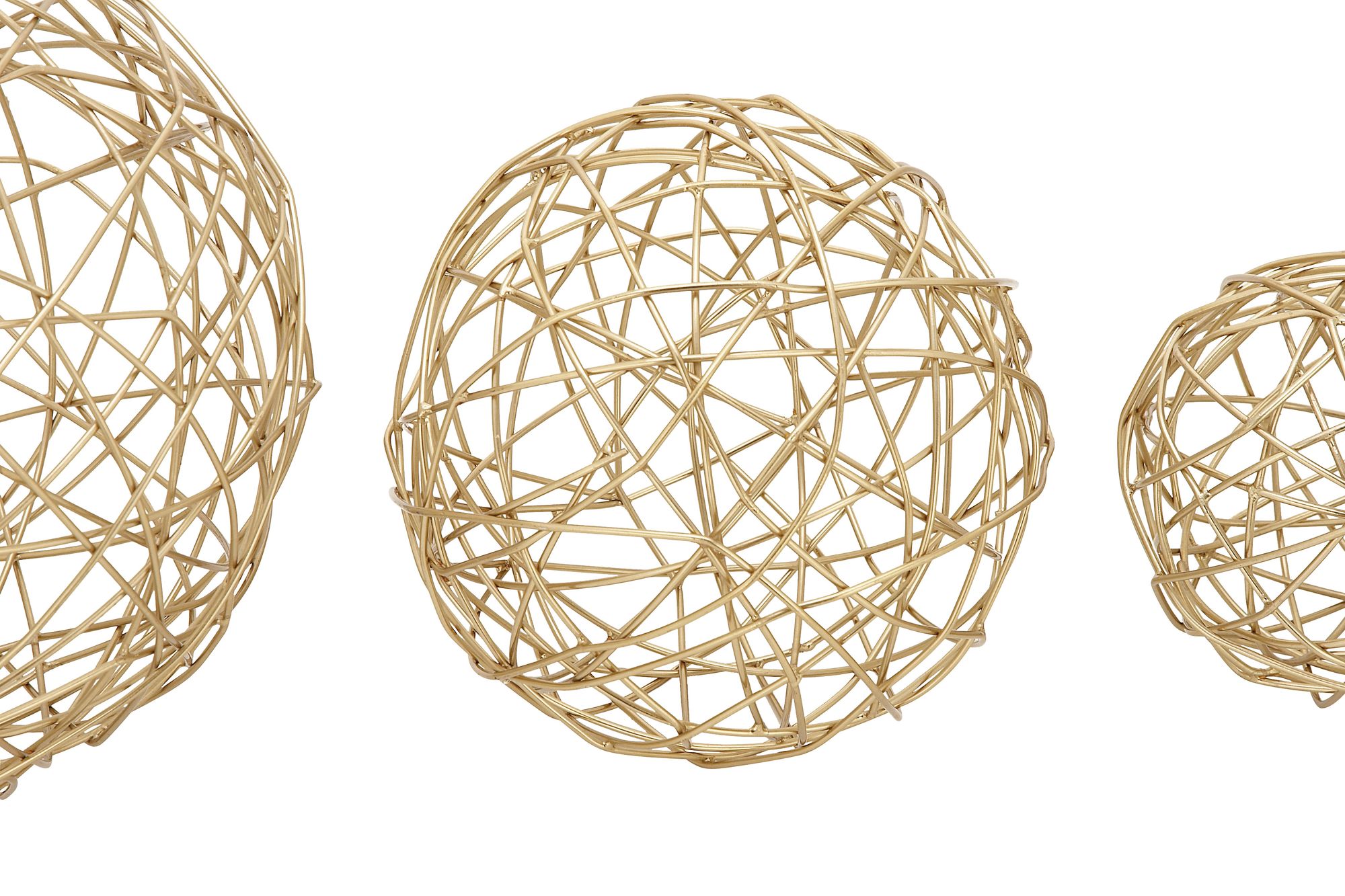 Image 4 Metallic Gold 8" Wide Geometric Sphere Sculptures Set of 3 more views
