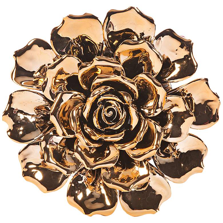 Image 1 Metallic Gold Ceramic 9 1/4 inch Round Flower Wall Art
