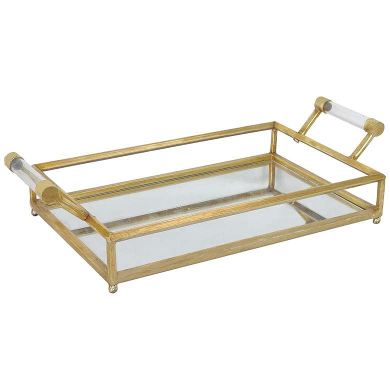 Image 1 Metallic Gold Rectangular Decorative Tray with Handles